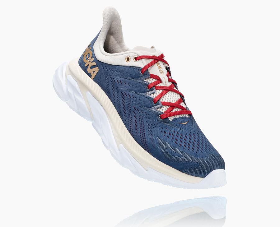 Hoka One One Mens Running Shoes - Clifton Edge - Blue/White - XLVU96170